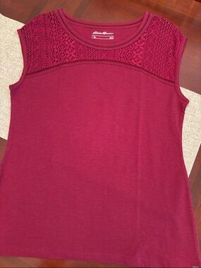 Eddie Bauer Women's Lace Yoke Tank - Wine